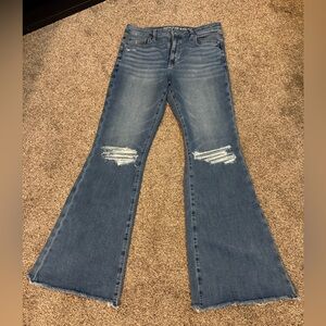 American Eagle Outfitters Distressed Super High Rise Flare Jeans